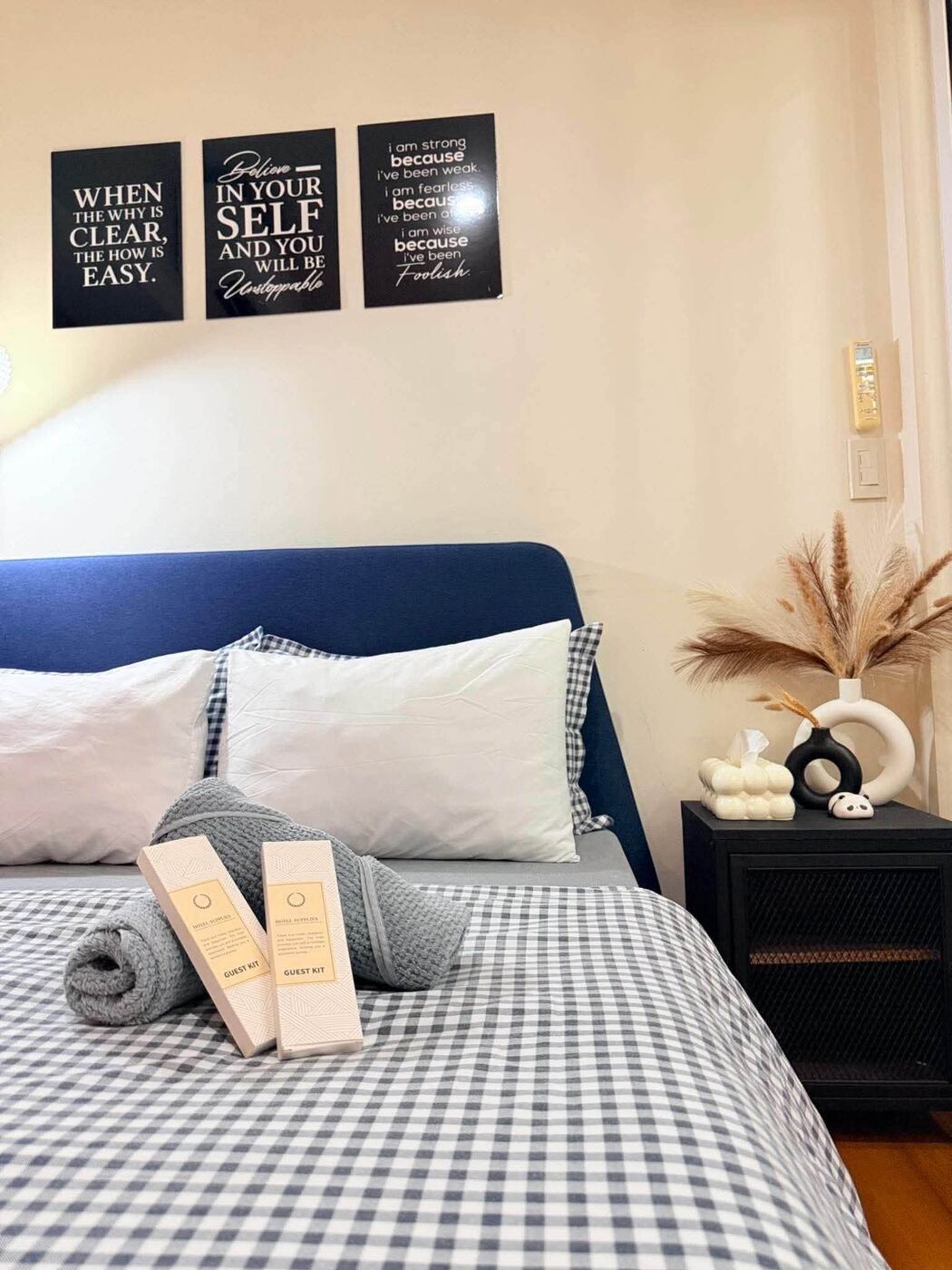 Styled bedroom with guest kit at DitoKa Staycation